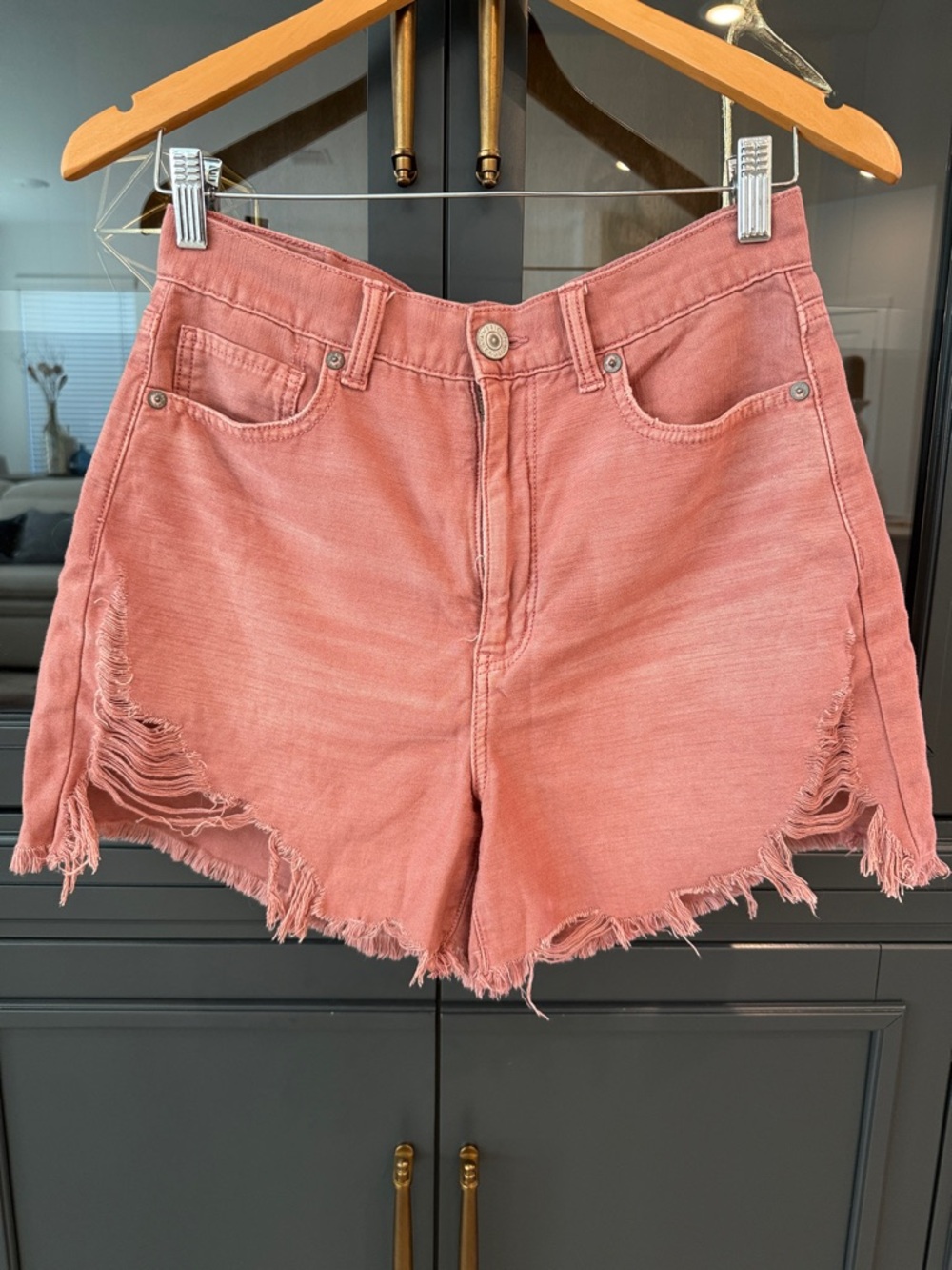 American Eagle Outfitters Coral Pink Distressed Denim Shorts